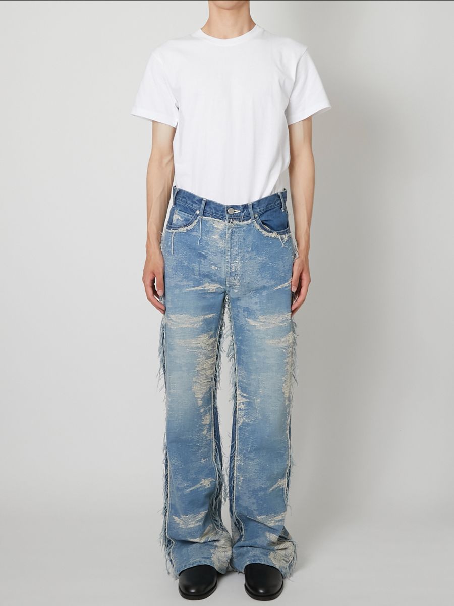 【27SS】デザイン フレア パンツ ジャガードデニム / DESIGN FLARE PANTS / INDIGO BLEACH (インディゴ ブリーチ)