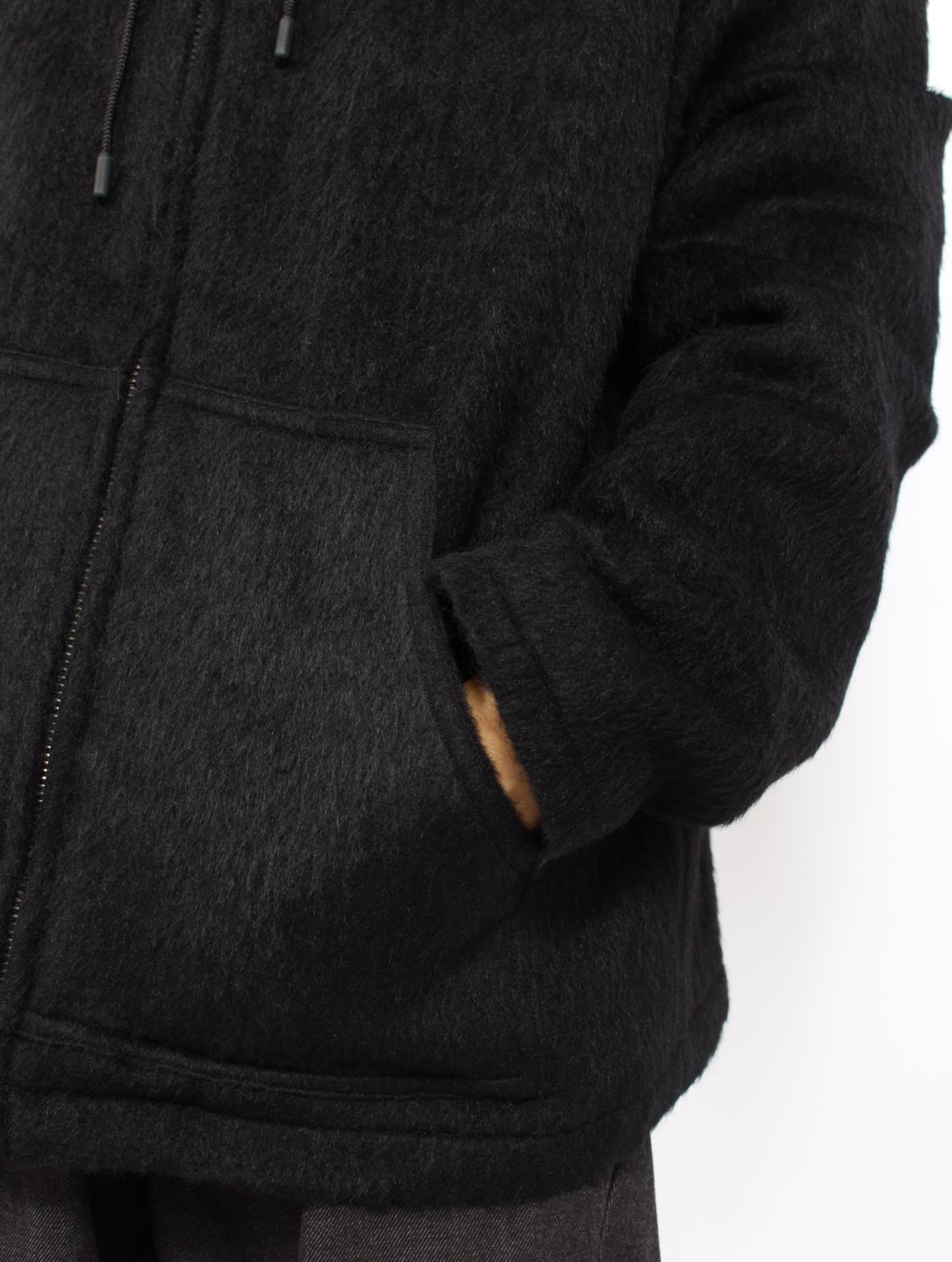 【STORY別注】【15着限定】ウールシャギー ジップアップ パーカー / WOOL SHAGY ZIP-UP HOODIE / ブラック
