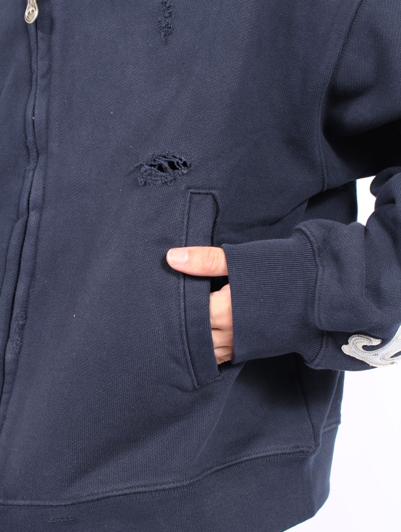 【25AW】レザー フレーム ジップアップ パーカー / LEATHER FLAME HOODED ZIP-UP / ネイビー