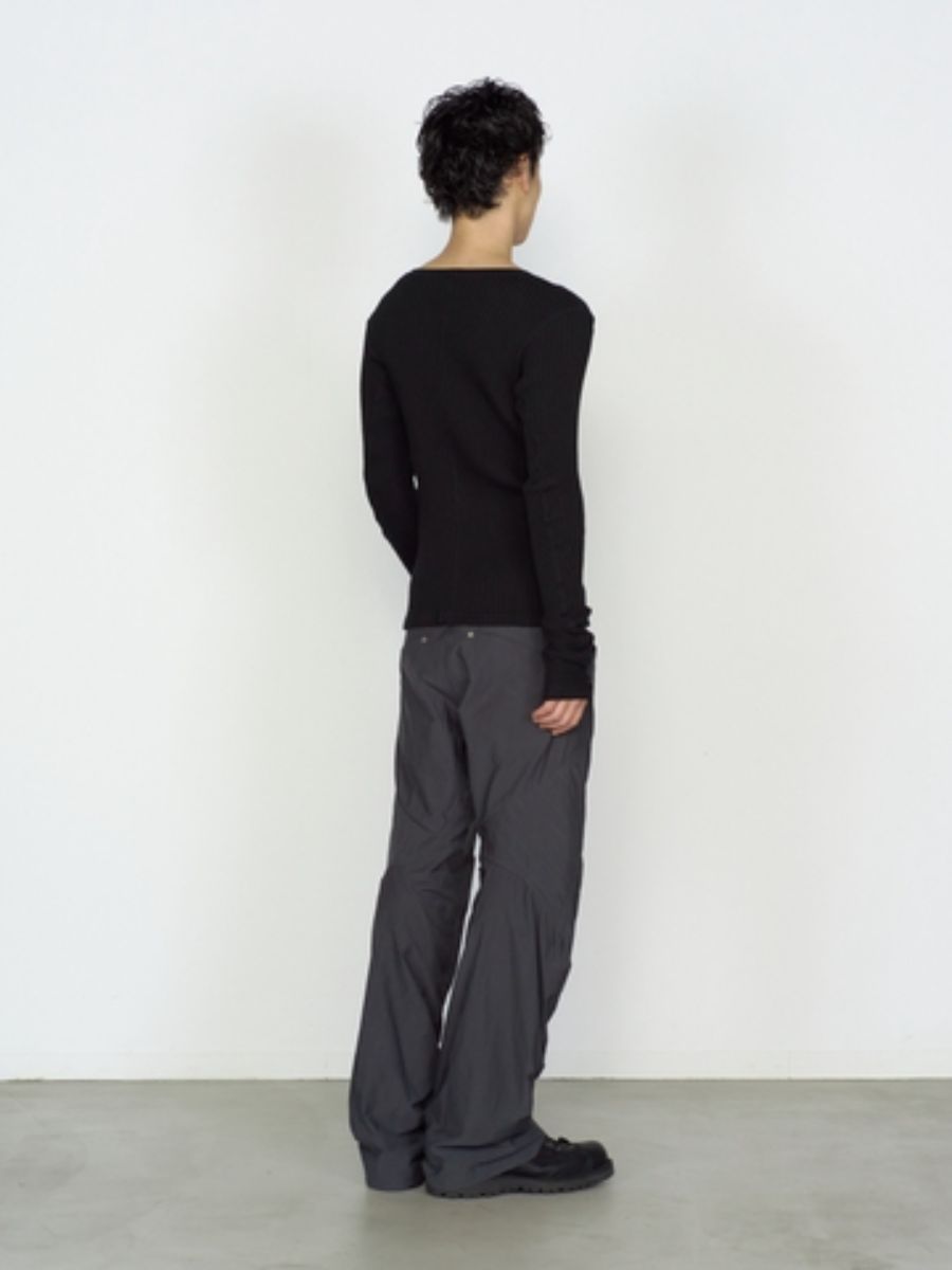 リブ ロングスリーブ Tシャツ 長袖 カットソー / RIBBED LONG SLEEVE T SHIRT / ブラック