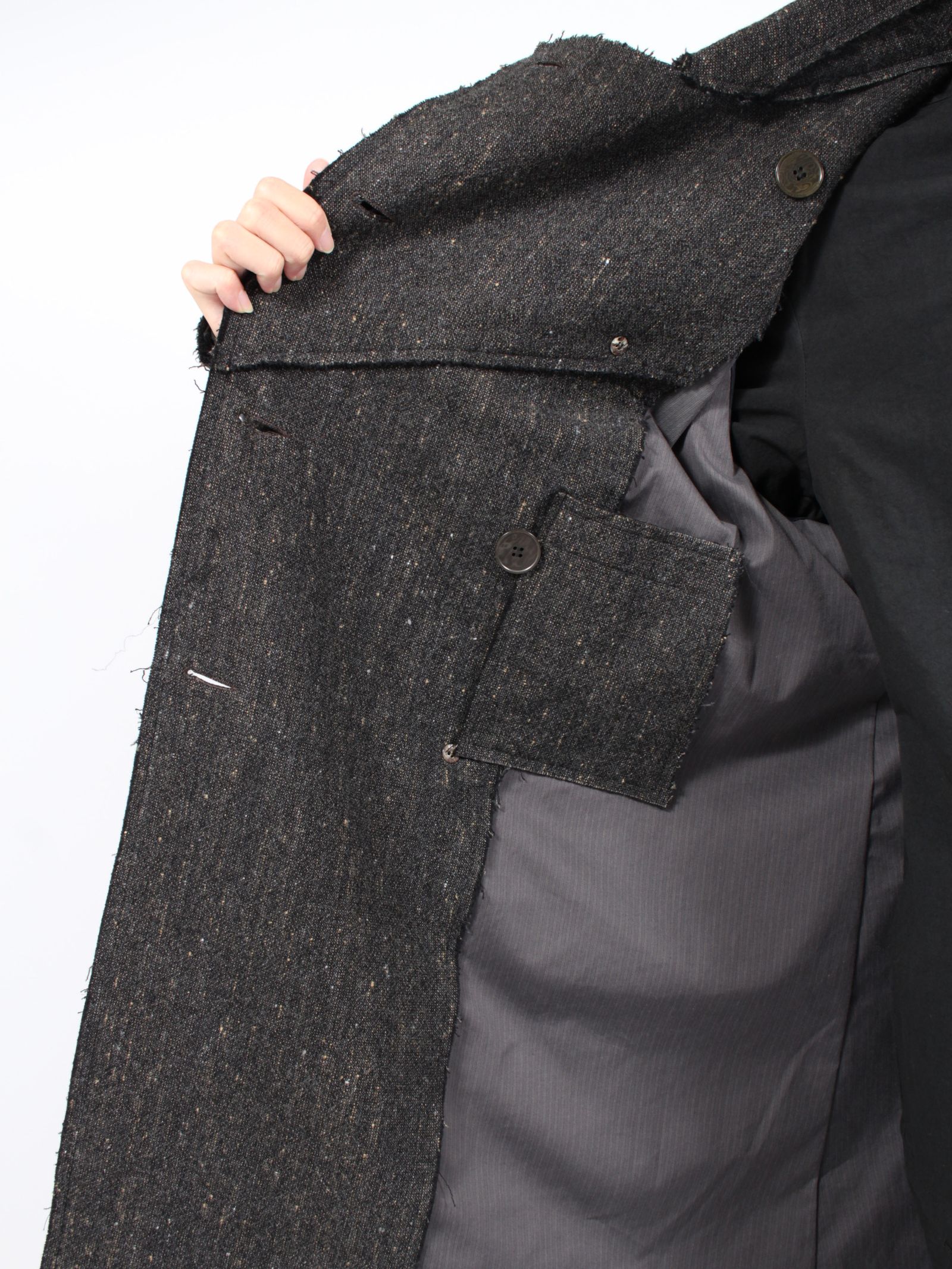 【24AW】サンピエトリー二 パッチド ダブル ブレステッド コート / SANPIETRINI PACHED DOUBLE BREASTED COAT / ダークグレー