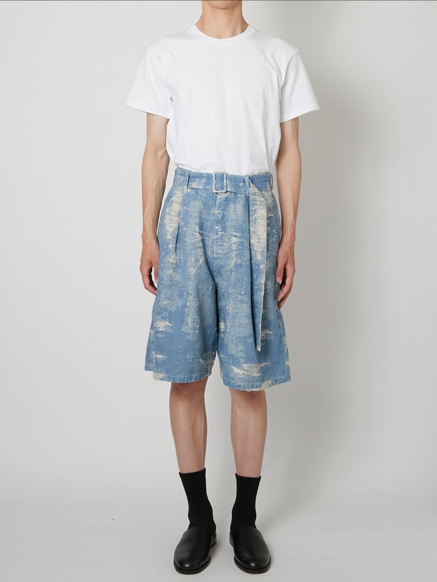 【27SS】ベルテッド デニム ショーツ ジャガードデニム ハーフパンツ / BELTED DENIM SHORTS / INDIGO BLEACH (インディゴ ブリーチ)