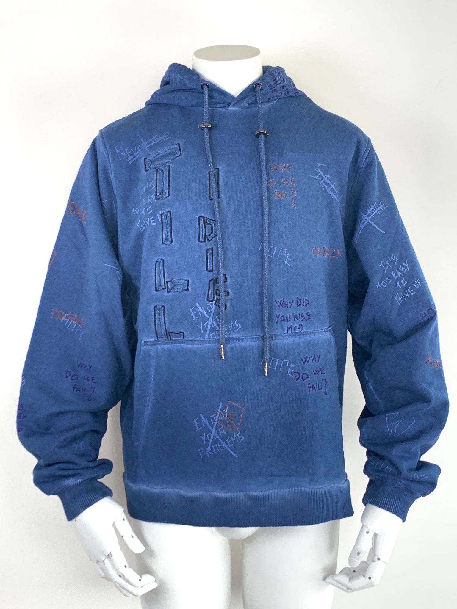 【20AW】総柄 刺繍プリント パーカー / WRITTINGS HOODIE / ネイビー