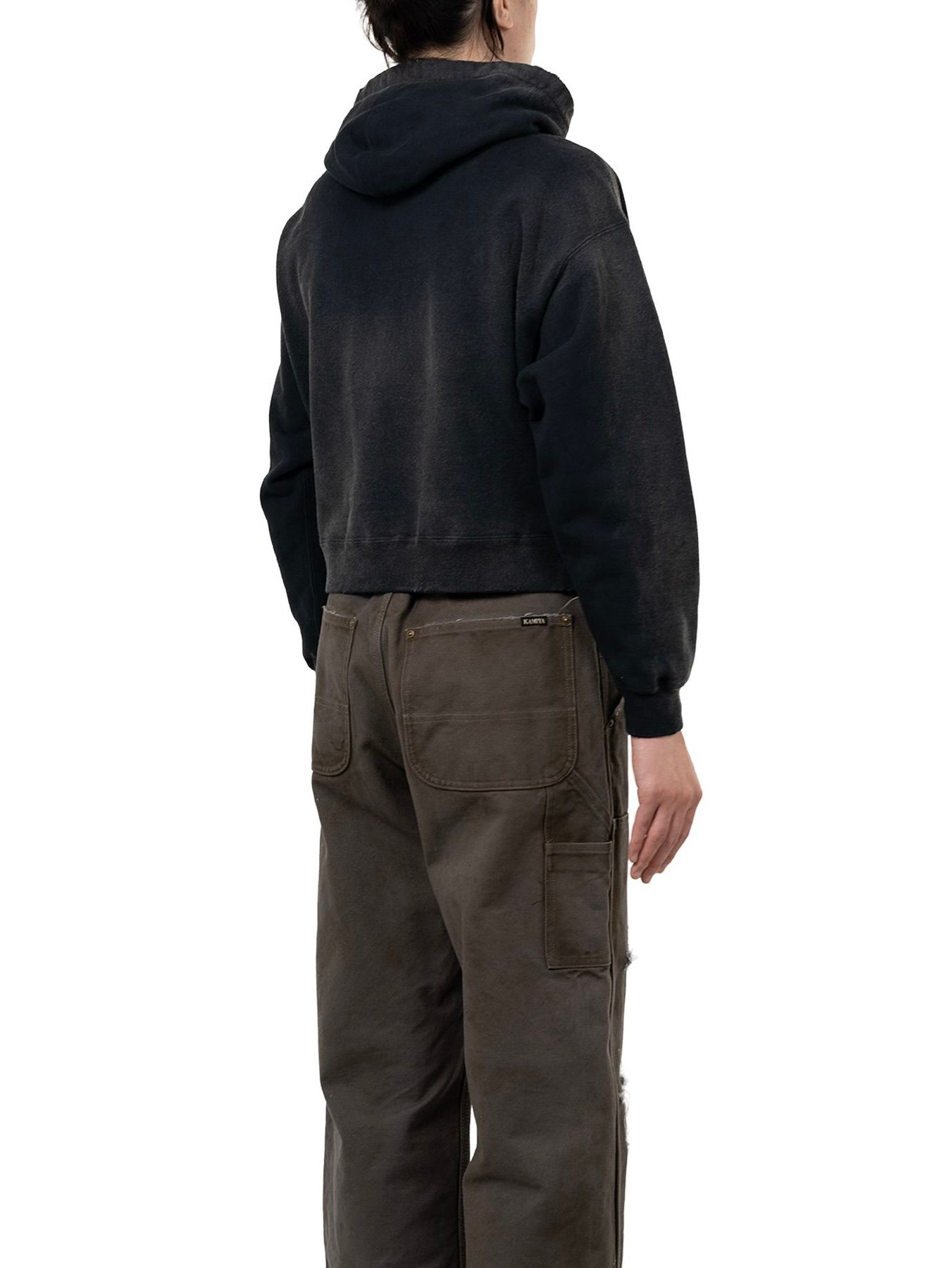 【25AW】ローズ ディストレスド ジップ ショート パーカー / "ROSE"DISTRESSED ZIP SHORT HOODIE / ブラック