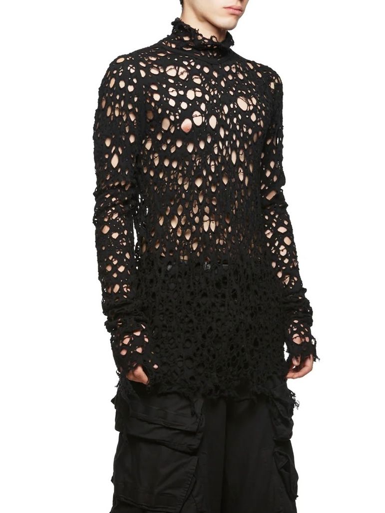 【24AW】ハイネック ラプチュア ニット / WOOL DAMAGE JACQUARD / ブラック