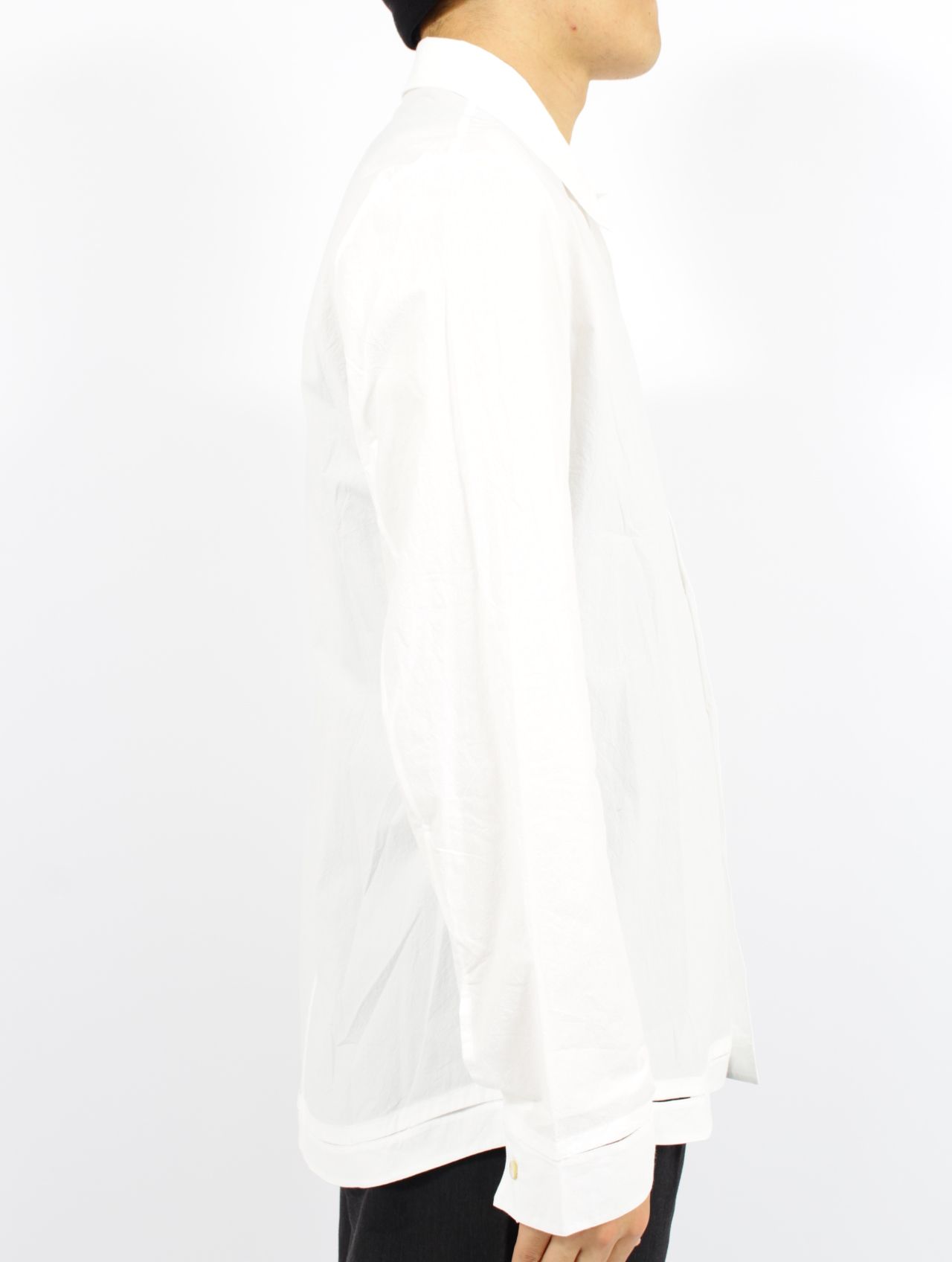 【25SS】ハンドステッチ ヘム ボンバー リラックス フィット シャツ / HAND-STITCHED HEM BORDER  RELAXED FIT SHIRT / ホワイト