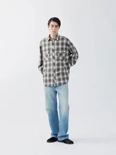 【26AW】ウォッシャブル ウール チェック シャツ / WASHABLE WOOL OMBRE CHECK SHIRTS .16 / MOLD GRAY(グレー)