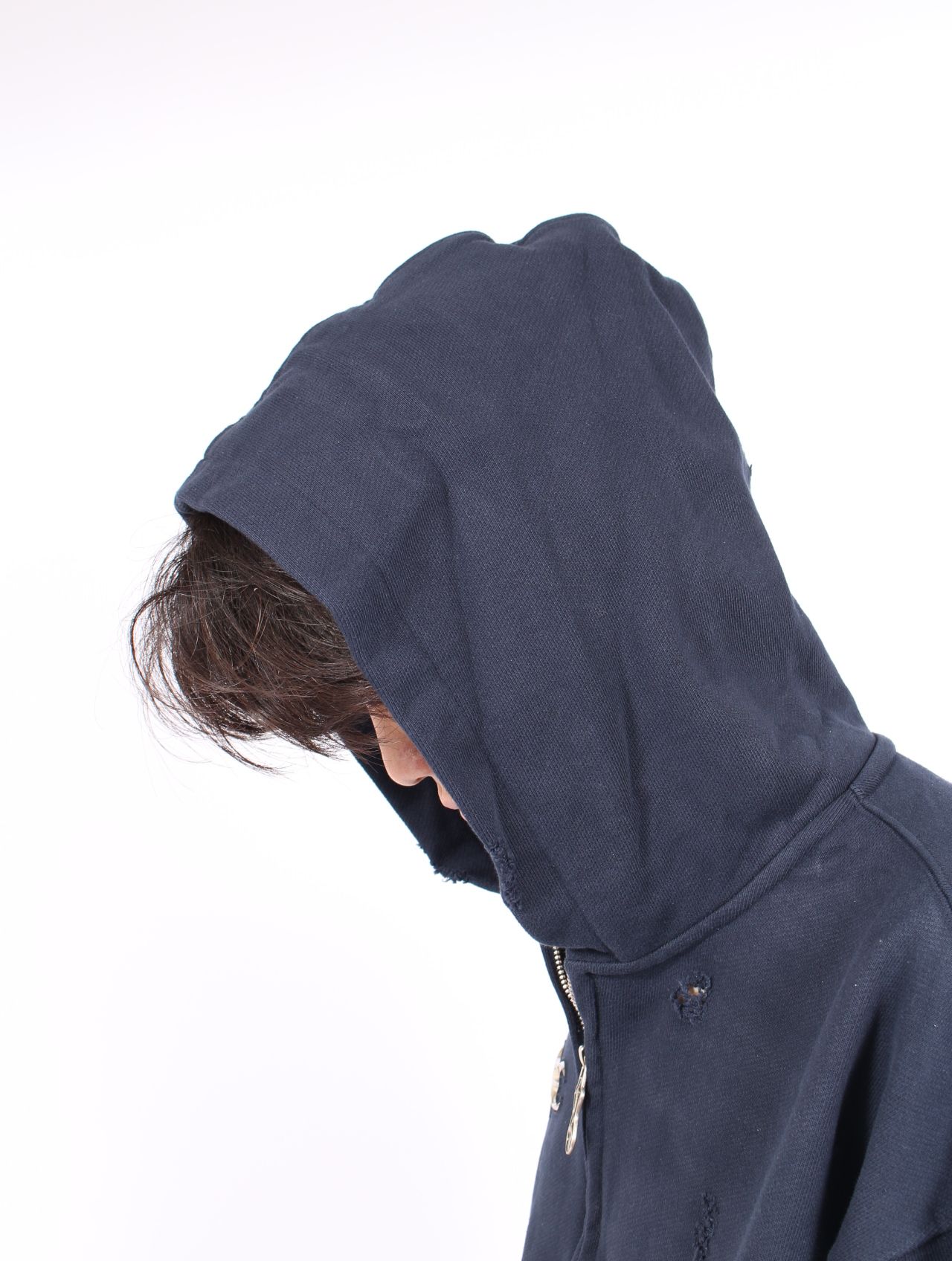 【25AW】レザー フレーム ジップアップ パーカー / LEATHER FLAME HOODED ZIP-UP / ネイビー