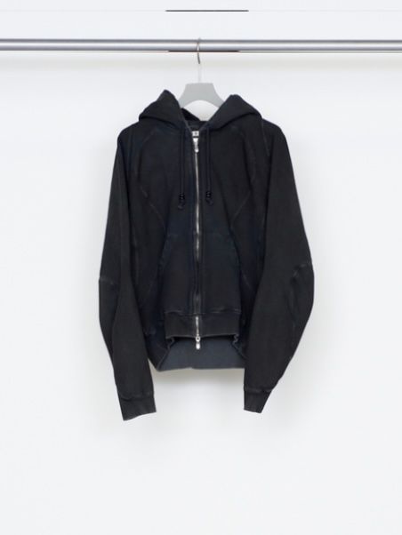 【26AW】 パネルド ジップアップ フーディー パーカー / PANELLED ZIP UP HOODIE / FADED BLACK(ブラック)