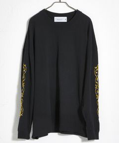 袖刺繍 ドロップショルダー 長袖Tシャツ L/S "embroidery / ブラック