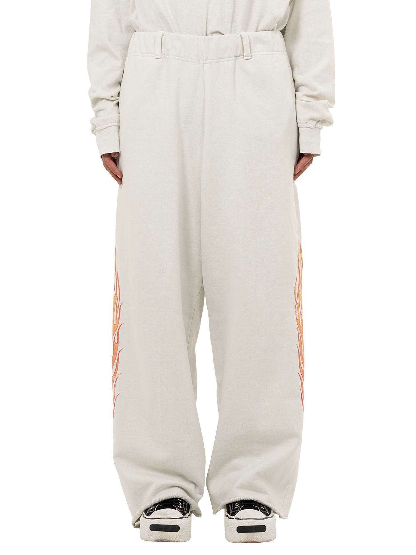 【25AW】スカル フレイム ディストレスド スウェット パンツ / "SKULL FLAME" DISTRESSED SWEAT PANTS / ホワイト