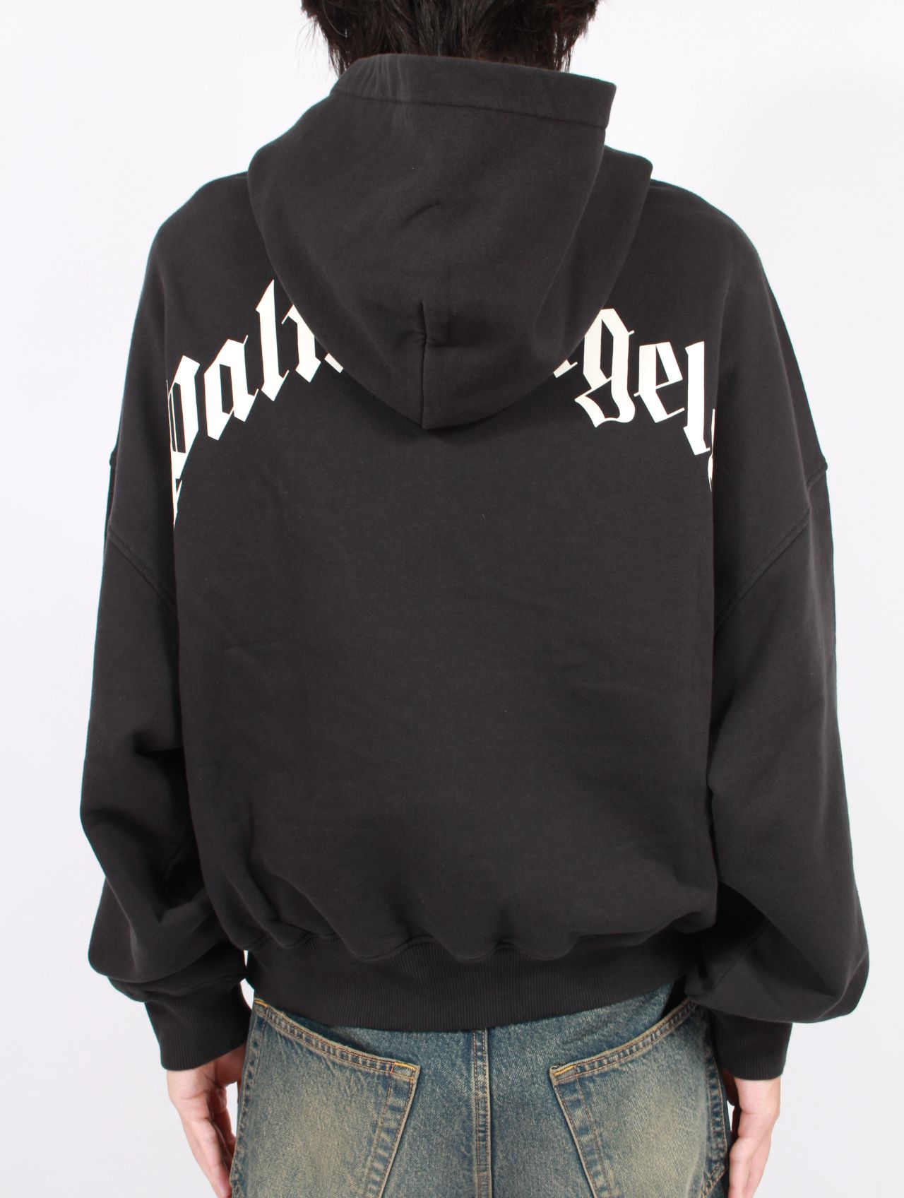 【25AW】バック カーブロゴ ルーズ フーディー パーカー / BACK CURVED LOGO LOOSE HOODY / ブラック×ホワイト