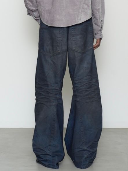 【26AW】3D ツイステッド ワイド レッグ ジーンズ デニム パンツ コーティング加工 / 3D TWISTED WIDE LEG JEANS / LUSTER COATED INDIGO(インディゴ)