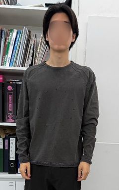 【26AW】スレッド アイレット ロングスリーブ 長袖 Tシャツ / SAN SAN X JIAN YE THREAD EYELET LONG SLEEVE / チャコール