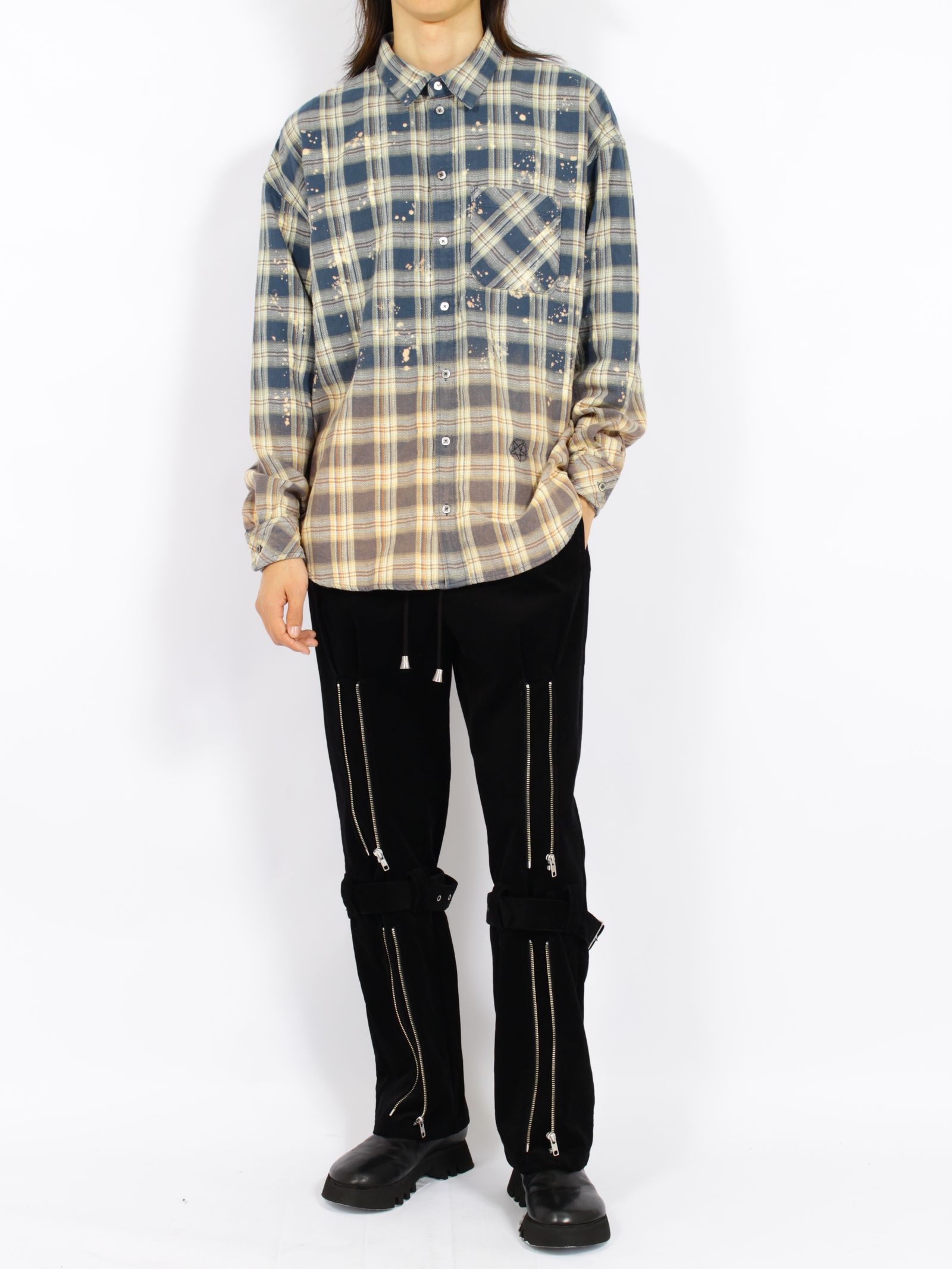 【26AW】コットン チェック ブリーチド シャツ 長袖 柄シャツ / COTTON CHECK BLEACHED SHIRT / ブルー