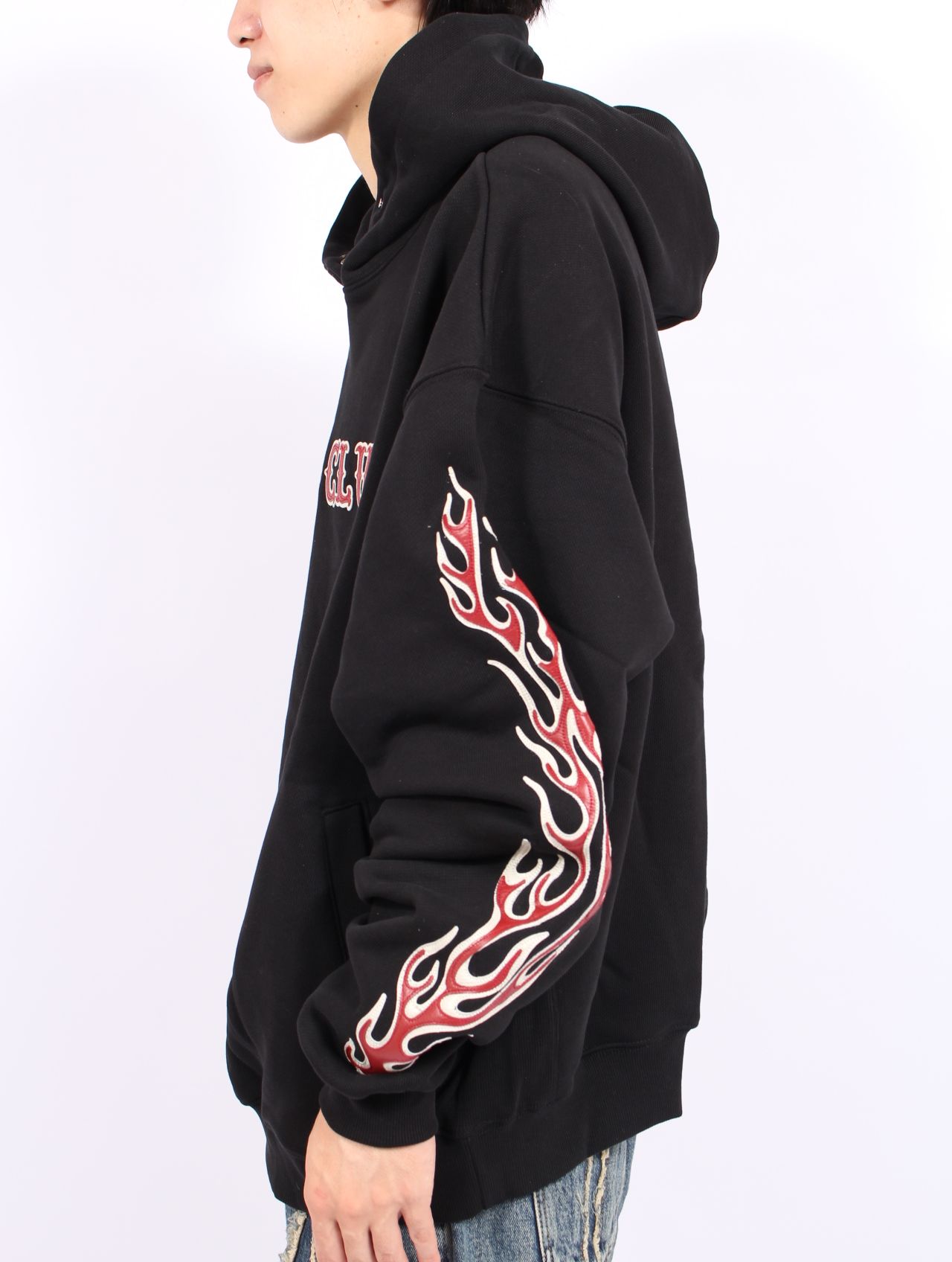 【25AW】レザー フレーム パーカー / LEATHR FLAME HOODIE / ブラック