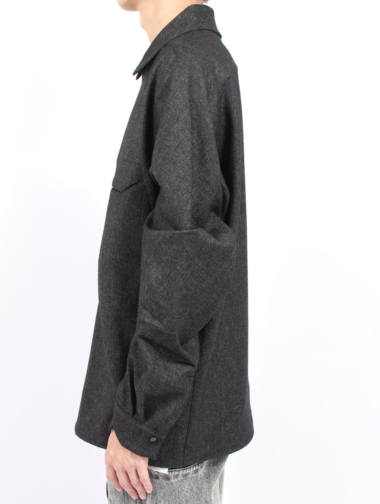 【25AW】ウール カシミヤ パネル 尾州産 ウール 長袖 シャツ  / PANEL SHIRTS WOOLS WOOL / ブラック