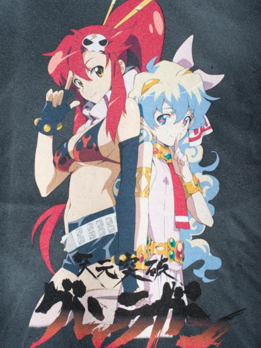 天元突破グレンラガン ヨーコ＆ニア ティー ショートスリーブ 半袖 Tシャツ  / GURREN LAGANN YOKO & NIA TEE / ブラック