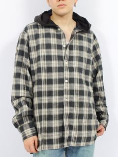 【25SS】ディストレスト チェック シャツフーディー パーカー / DISTRESSED CHECK SHIRT HOODIE / ブラック