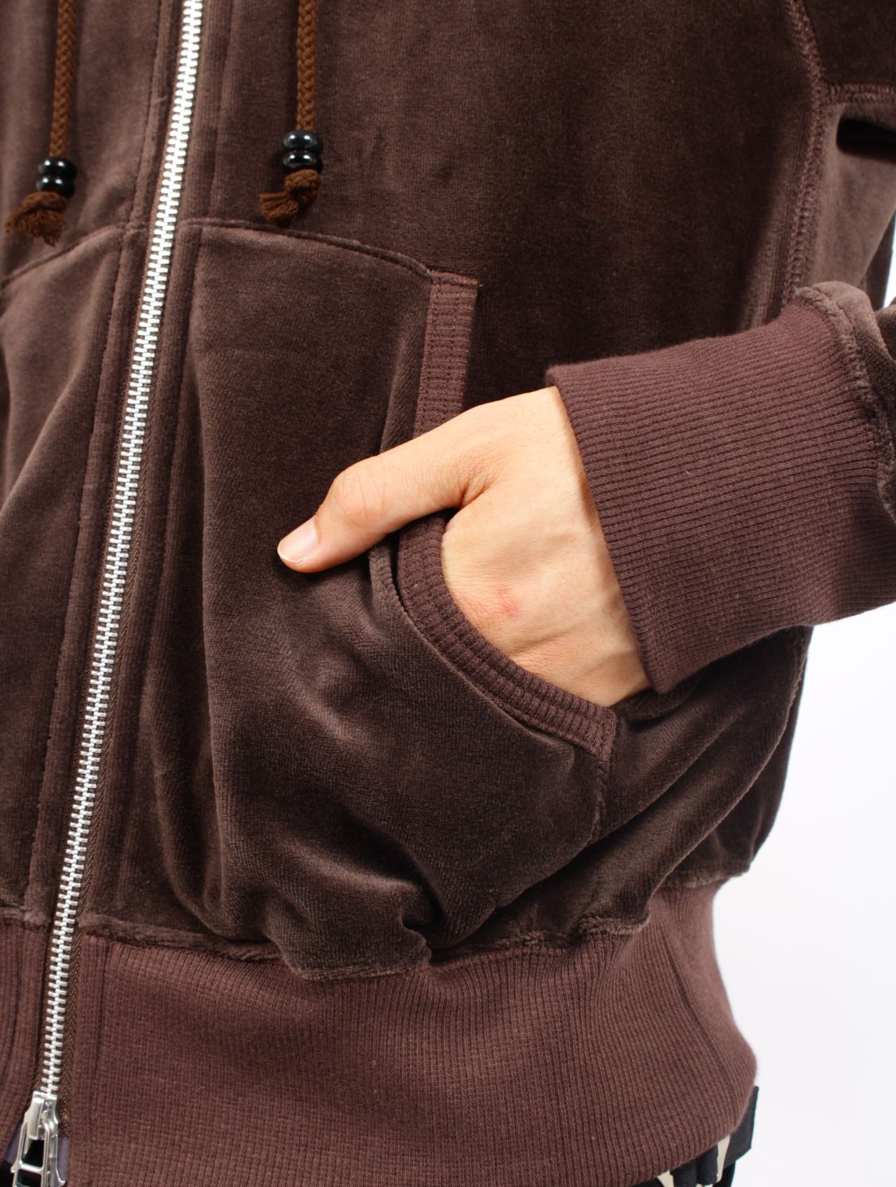 【25AW】 ベロア ジップアップ フーディー  パーカー VELOUR ZIP UP HOODIE / BROWN(ブラウン)