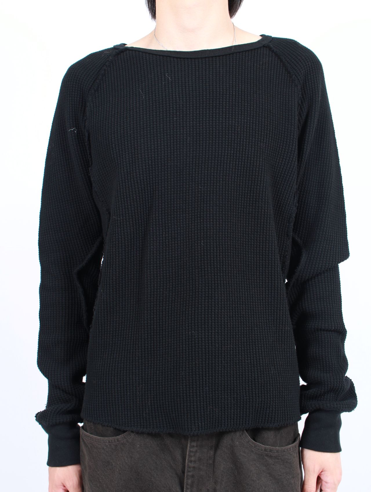 【25AW】 ワッフル サーマル ロングスリーブ 長袖 Tシャツ / WAFFLE THERMAL LONG SLEEVE T‑SHIRT / BLACK(ブラック)