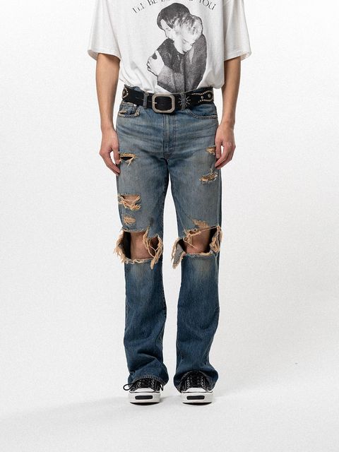 【26SS】ディストレスド スリム ブーツカット ジーンズ / DSTRSD SLM BOOTCT JEANS / インディゴ