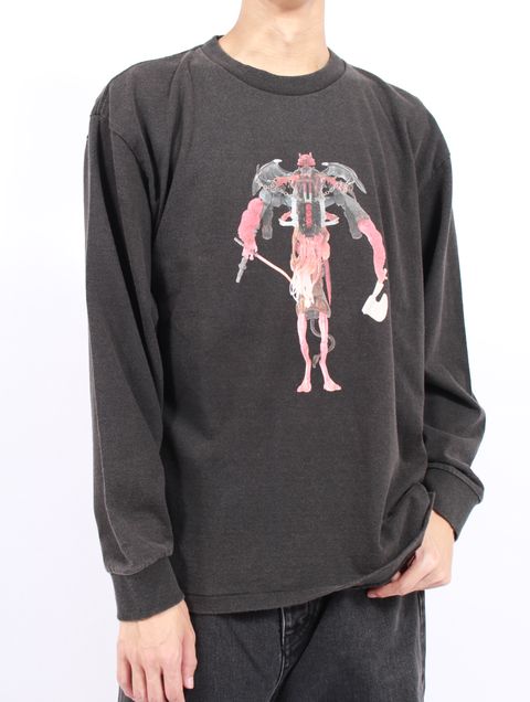 【25AW】佃弘樹 Heartwork Mixed media ロボット グラフィック ロングスリーブ 長袖 カットソー / Hiroki Tsukuda ART ROBO LONGSLEEVE / ブラック