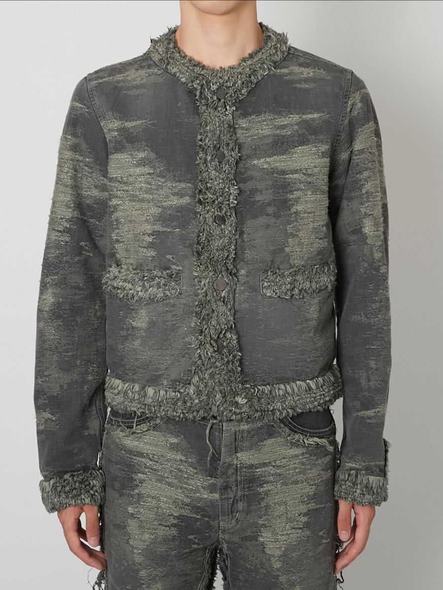 【27SS】カラーレス デニム ジャケット ジャガードデニム シャネル ジャケット  / COLLARLESS DENIM JACKET / グレー