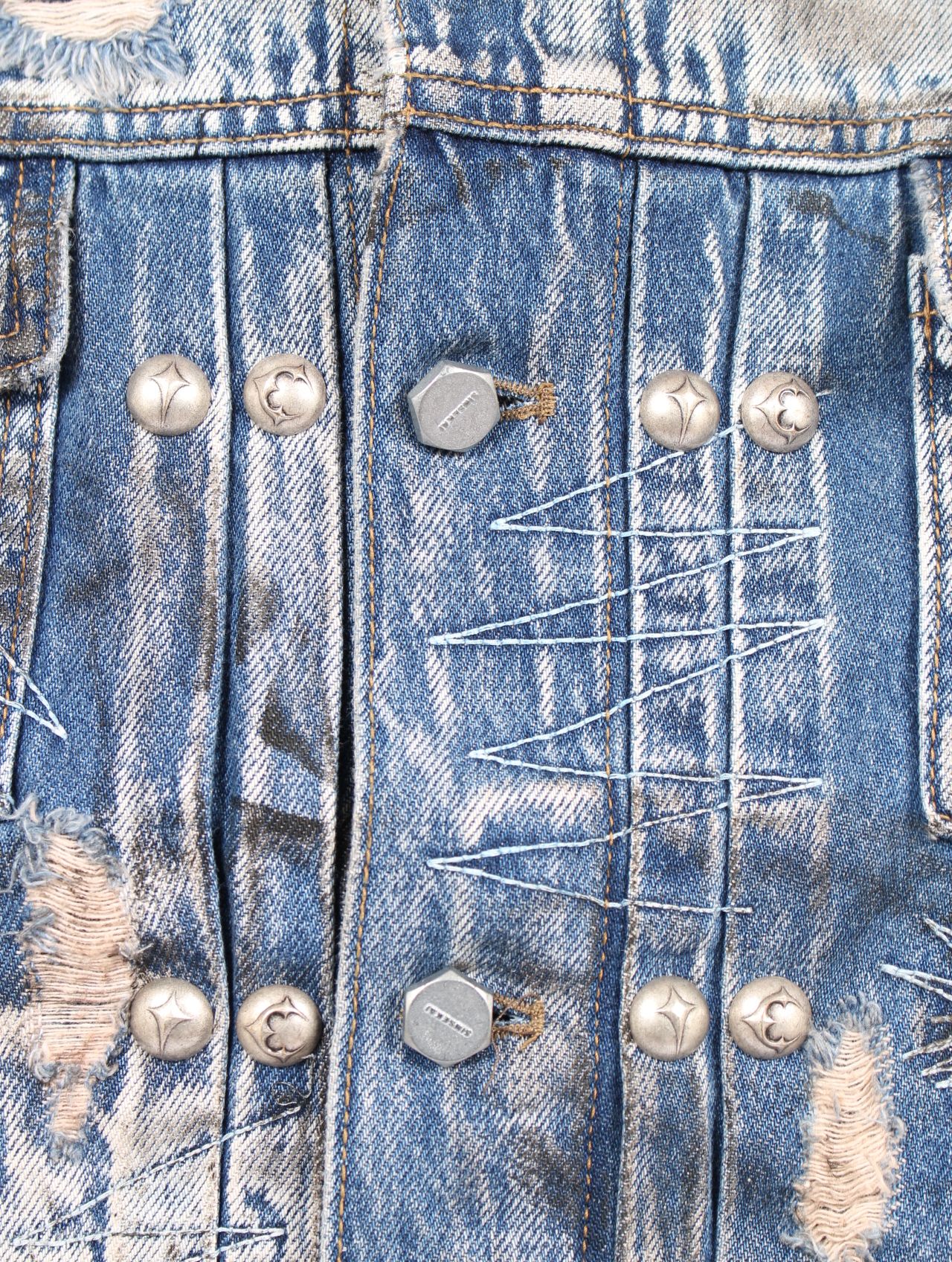 【25AW】ハードウォッシュド ダメージ デニム ジャケット / HARD-WASHED DAMAGED DENIM JACKET / ブルー