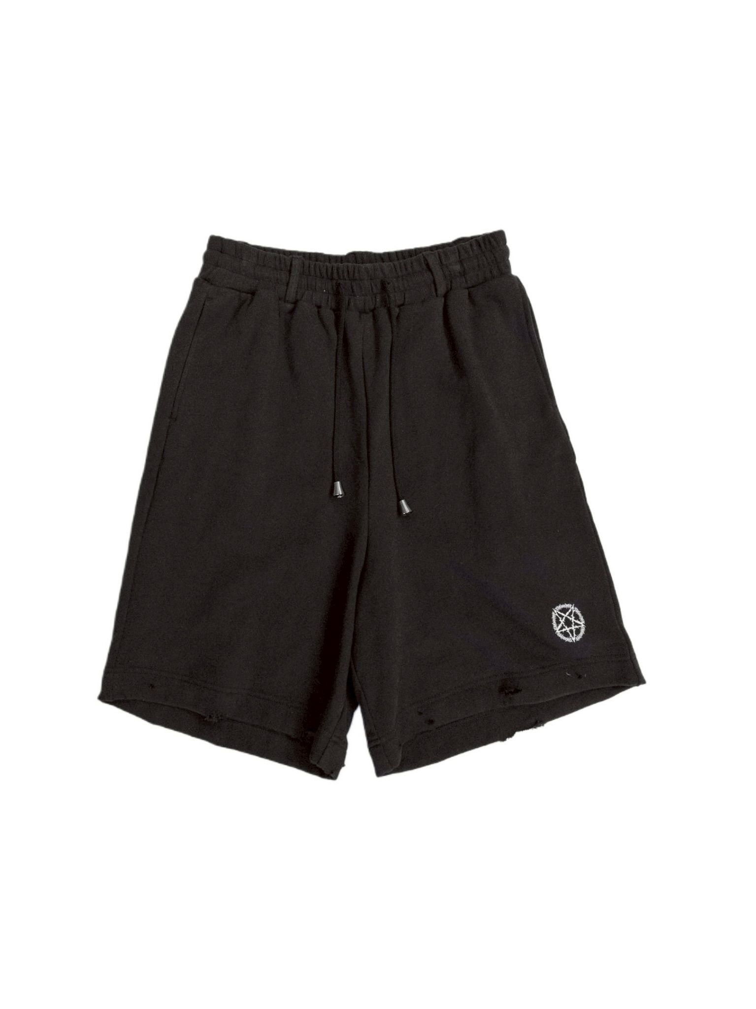 'ペンタグラム' コットン ディストレスド ジャージ ショーツ / COTTON DISTRESSED JERSEY SHORTS 'PENTAGRAM / ブラック