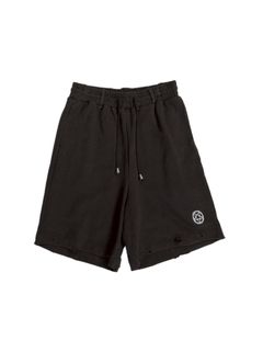 'ペンタグラム' コットン ディストレスド ジャージ ショーツ / COTTON DISTRESSED JERSEY SHORTS 'PENTAGRAM / ブラック