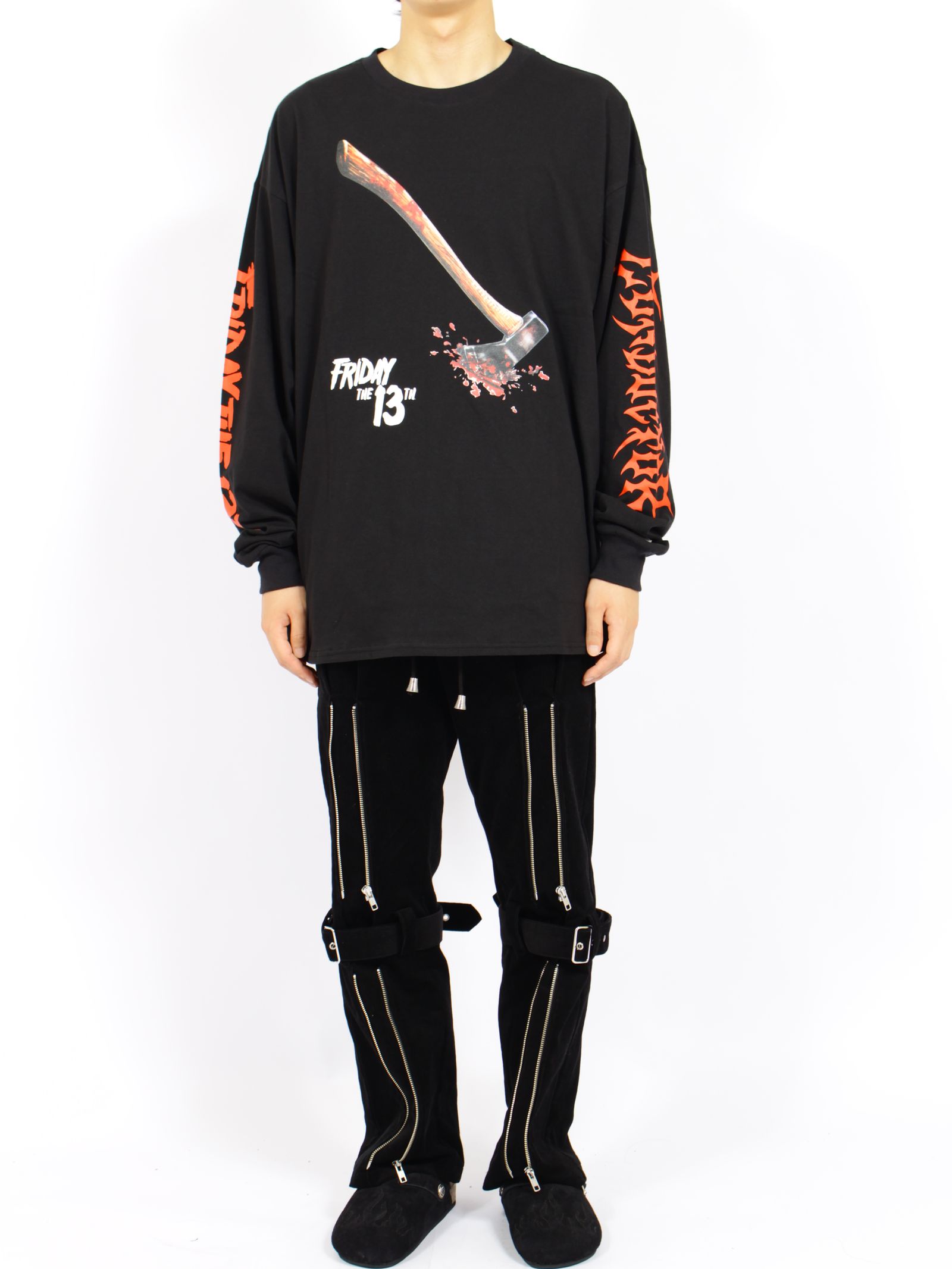【 13日の金曜日 コラボ 】ポスター ビジュアル ロングスリーブ Tシャツ 長袖 カットソー/ xFRIDAY THE 13TH POSTER VISUAL L/S T-SHIRT / ブラック