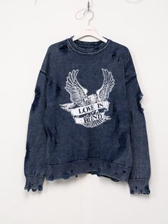 【24AW】ブリーチド プリンテッド プルオーバーニット / BREACHED PRINTED KNIT PULLOVER / ネイビー