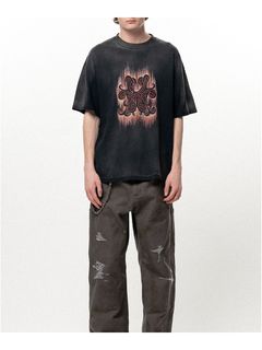 【26SS】"クレヨン フレーム" ディストレスド カミヤ Tシャツ / ”CRAYON FLAME" DISTRESSED TEE / ブラック