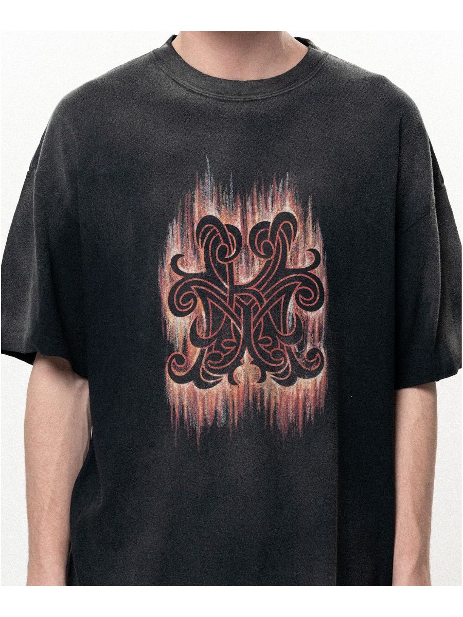 【26SS】"クレヨン フレーム" ディストレスド カミヤ Tシャツ / ”CRAYON FLAME" DISTRESSED TEE / ブラック