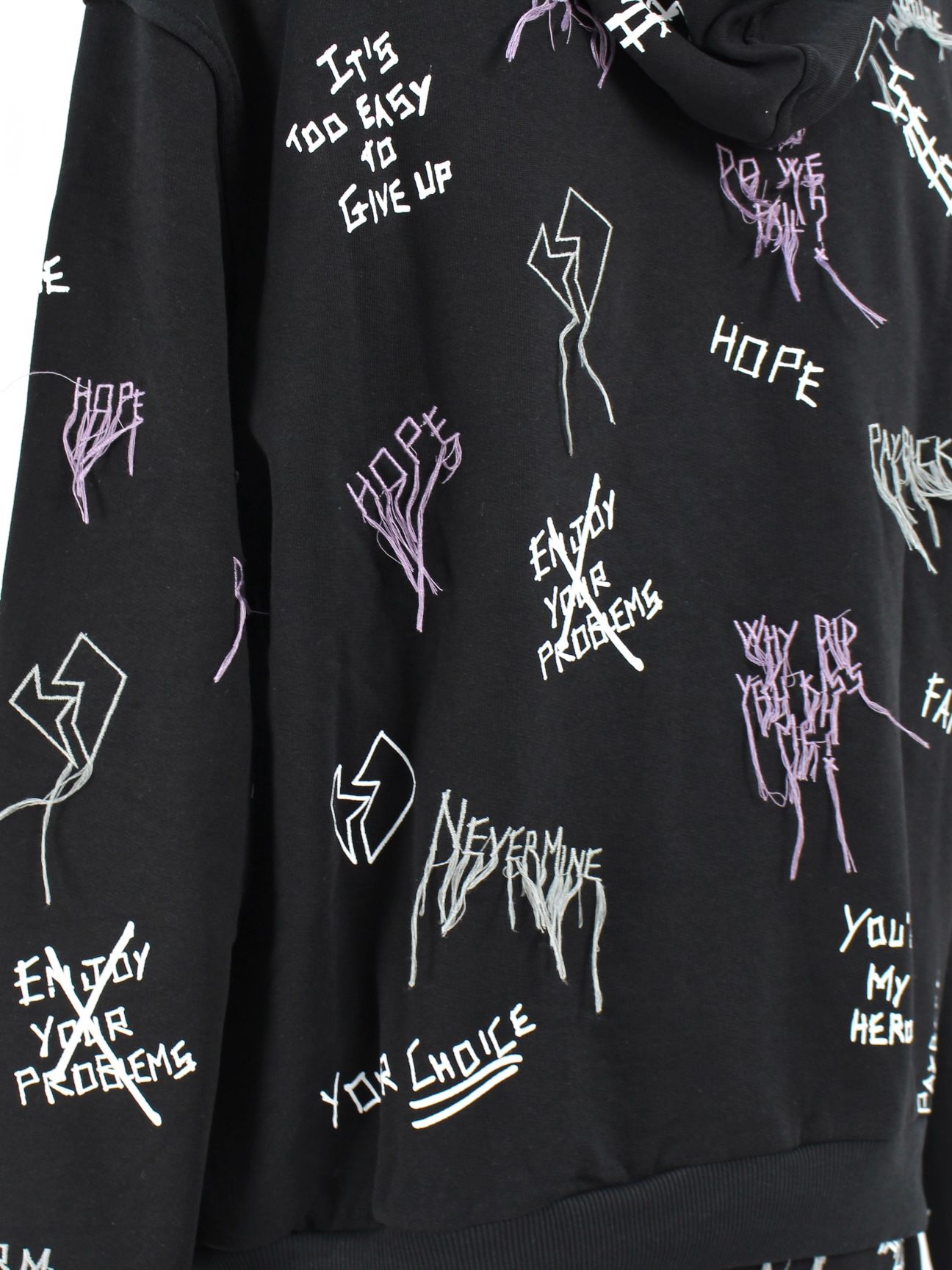 【21AW】総柄 刺繡プリントパーカー / NEW MANIFESTO HOODIE / ブラック × マルチ