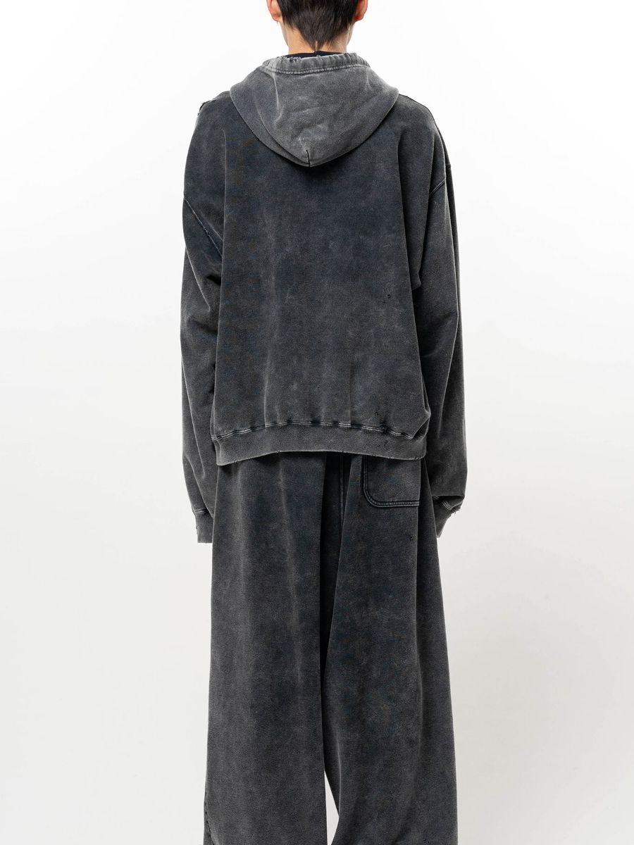【26AW】 ブリーチド ジップアップ フーディー スウェット パーカー / BLEACHED SWEAT PARKA / ブラック