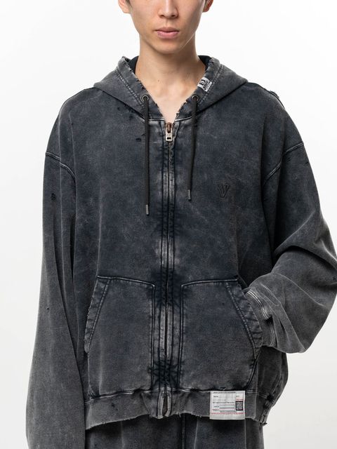 【26AW】 ブリーチド ジップアップ フーディー スウェット パーカー / BLEACHED SWEAT PARKA / ブラック