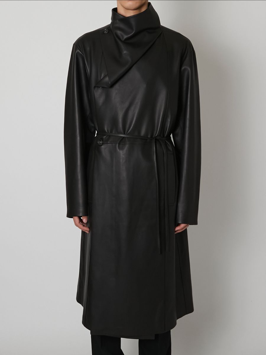【27SS】アンライニング シープ レザー コート トレンチコート / UNLINED SHEEP LEATHER COAT / ブラック