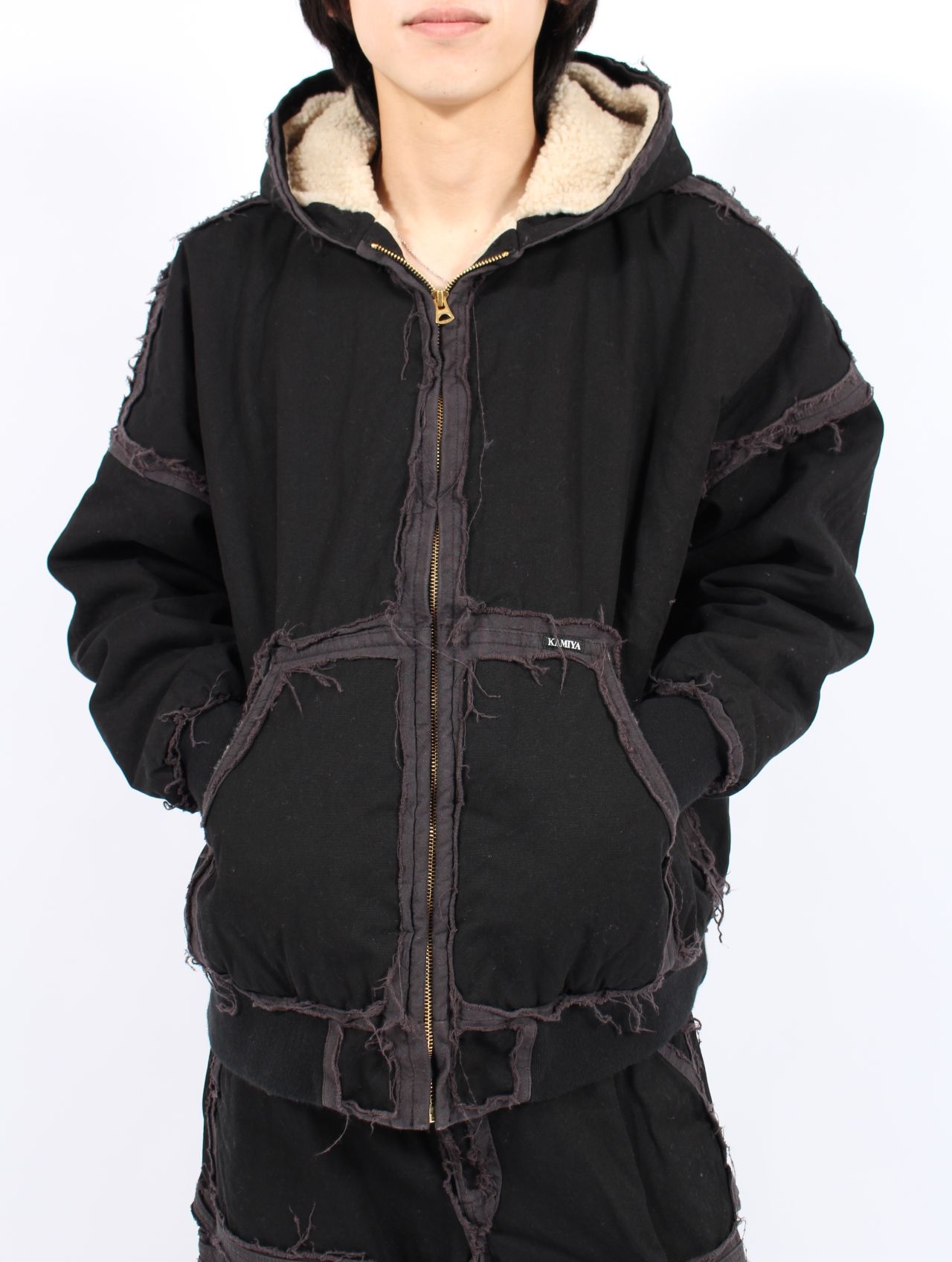 【25AW】ブラックミーンズ コラボレーション デコンストラクテッド ジップ パーカー / BLACKMEANS × KAMIYA DECONSTRUCTED ZIP PARKA / ブラック