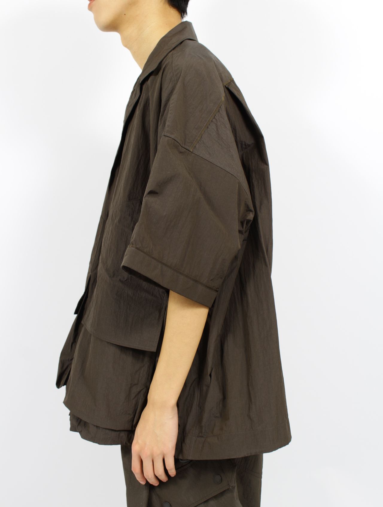 【25SS】ワッシャーナイロン ハーフスリーブ ハンティング シャツ / WASHER NYLON HALF SLEEVE  HUNTING SHIRT / バッファローブラウン