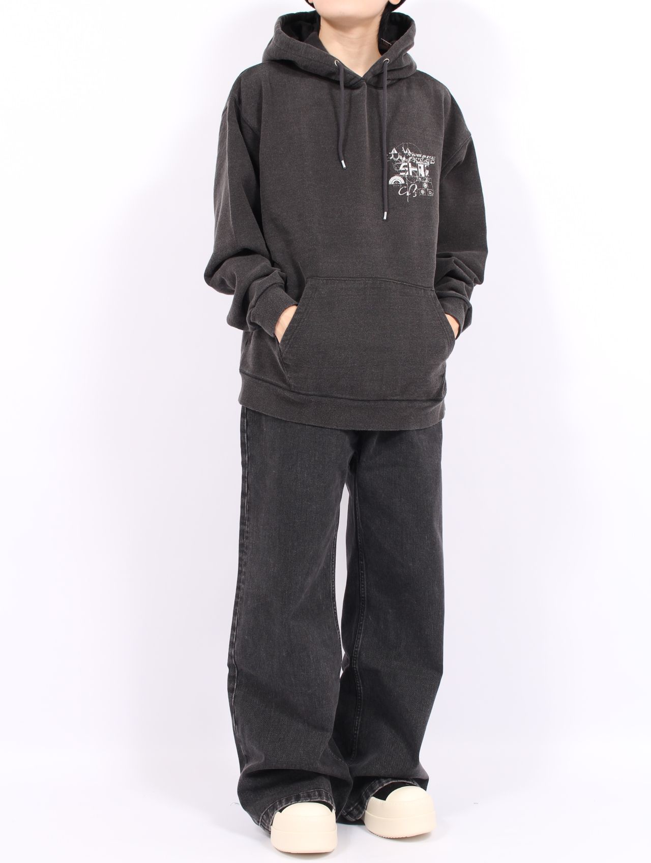 【25AW】佃弘樹 Heartwork Mixed media グラフィック フーディー パーカー / Hiroki Tsukuda ART ROBO GRAPHIC HOODIE / ブラック