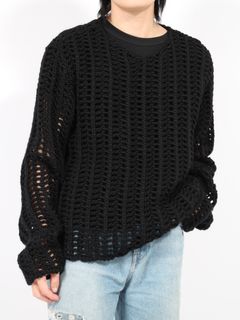 【24AW】セミシアー オープンニット セーター / SEMI SHEER OPEN KNIT SWEATER / BLACK(ブラック)