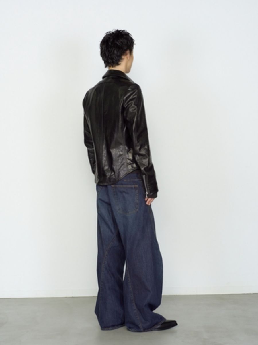 ジップ アップ レザー シャツ 馬革 (ホースレザー)  /  ZIP UP LEATHER SHIRT / ブラック
