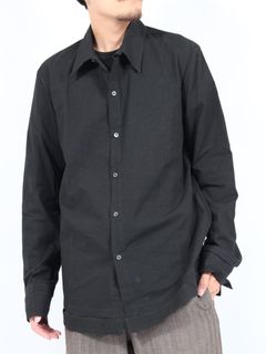 【24AW】ハンドステッチ ヘム ボーダー リラックスフィット シャツ / HAND-STITCHED HEM BORDER RELAXED FIT SHIRT / ブラック