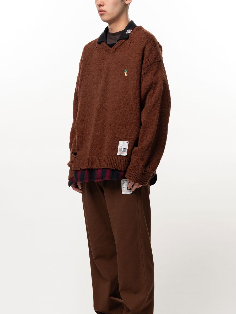 トリプル レイヤード カラード ニット セーター / TRIPLE LAYERED COLLARED KNIT SWEATER / ブラウン