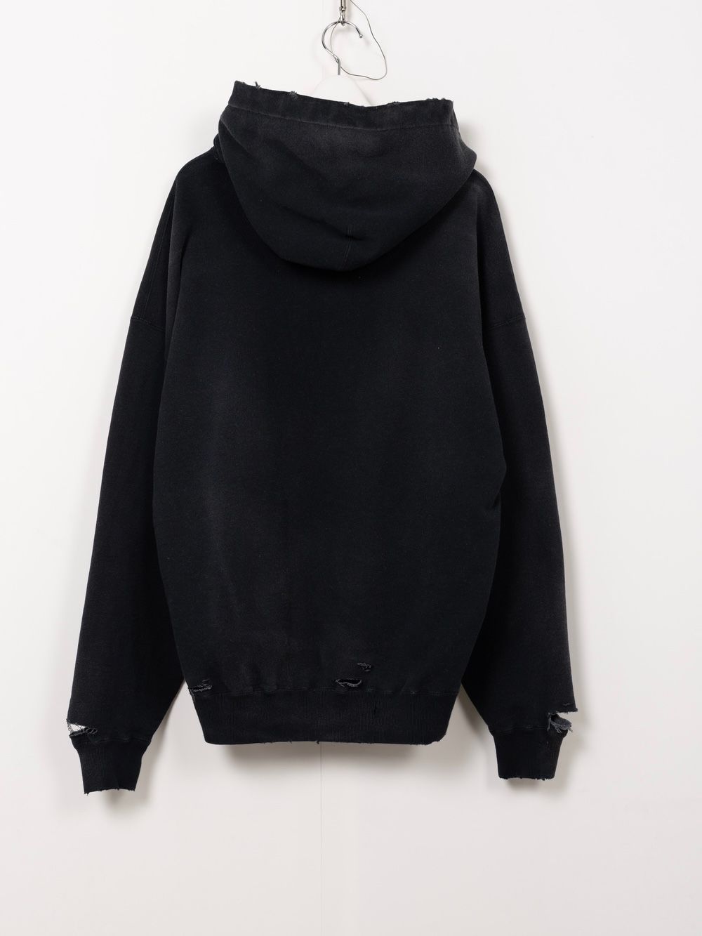 【25AW】ディストレスド ヘンリーネック パーカー / DISTRESSED HENRY NECK HOODIE / ブラック