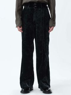 【24AW】ベルベット ピンタック バギー パンツ / VELVET PINTUCK BAGGY EASY TROUSERS .12 / ブラック