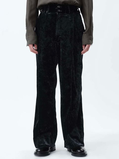 【24AW】ベルベット ピンタック バギー パンツ / VELVET PINTUCK BAGGY EASY TROUSERS .12 / ブラック