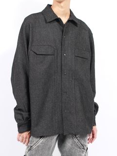 【25AW】ウール カシミヤ パネル 尾州産 ウール 長袖 シャツ  / PANEL SHIRTS WOOLS WOOL / ブラック